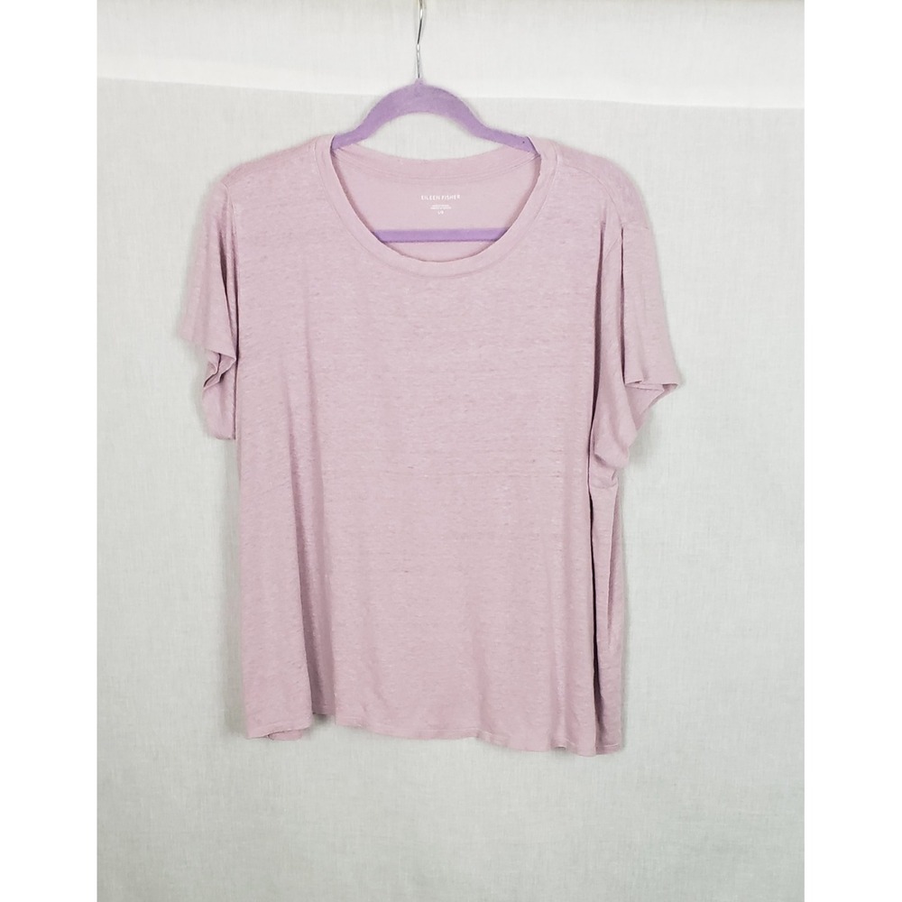 Eileen Fisher 100% Organic Linen Short Sleeve Slub Tee Shirt Lilac Pink L Summer